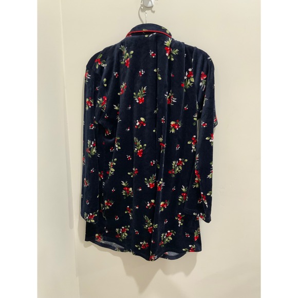 Laura Ashley Navy Floral Print Velour Pajama Shirt Nightgown Size M - Picture 4 of 4